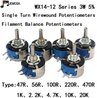 10Pcs Diy Hifi Single Turn Draadgewonden Potentiometers WX14-12 3W 47R 56R 100R 220R 470R 1K 2.2K 4.7K 10K 20K 5% Filament Balans