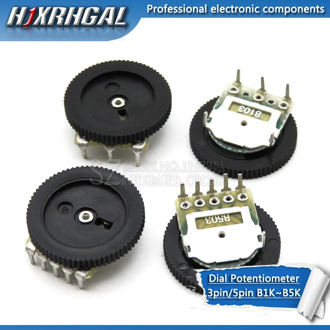 10pcs Double Gear tuning potentiometer B102 B103 B203 B503 B1K B10K B20K B50K 3Pin/5Pin 16*2mm Dial Potentiometer hjxrhgal