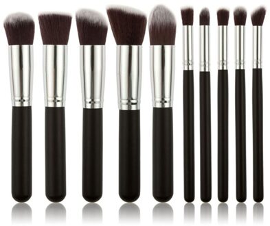 10Pcs Draagbare Mode Multifunctionele Zachte Make-Up Borstel Set 3Cm/1.2Inch Houten Make-Up Tool Brochas maquillaje BlackSilver