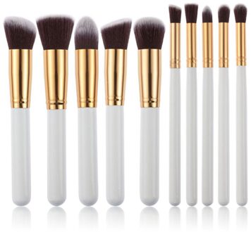 10Pcs Draagbare Mode Multifunctionele Zachte Make-Up Borstel Set 3Cm/1.2Inch Houten Make-Up Tool Brochas maquillaje WhiteGold