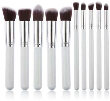 10Pcs Draagbare Mode Multifunctionele Zachte Make-Up Borstel Set 3Cm/1.2Inch Houten Make-Up Tool Brochas maquillaje WhiteSilver
