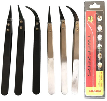 10Pcs ESD Antistatic Tweezers Tool Set High Precision Tip Curved Straight Tweezer Stainless Multifunction Nipper Repair Tool Kit