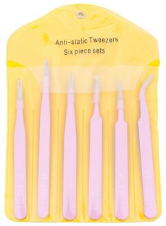 10Pcs Esd Antistatische Pincet Tool Set Hoge Precisie Tip Gebogen Rechte Pincet Roestvrij Multifunctionele Nipper Reparatie Tool Kit 6stk reeks roze