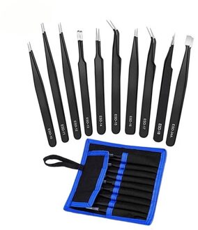 10Pcs Esd Roestvrij Pincet Tool Set Hoge Precisie Tip Gebogen Rechte Antistatische Tweezer Nipper Reparatie Tool