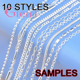 10Pcs Fine 10 Styles 16-18" 1.2-2MM Genuine 925 Sterling Silver Jewelry Link Chains Necklace With Lobster Clasps Findings