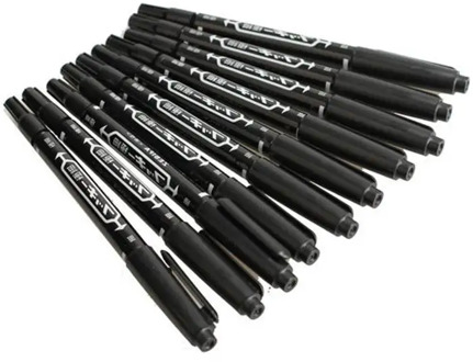 10PCS Fine Dual Heads Marking Pen Marker Waterproofink Thin Nib Black Liner Art Pen Drawing Stationery Office Supplies Marker
