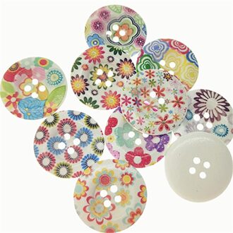 10PCs Gemengde Grote 25/30/40/50mm 4 Gaten Ronde Schilderen Bloemen Houten Knoppen craft Naaien Scrapbooking Voor Overjas Handgemaakte