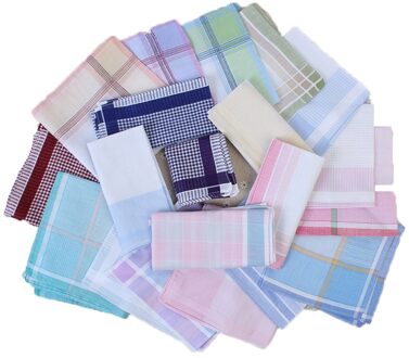 10Pcs Gestreepte Plaid Zakdoek Katoen Afdrukken Hanky Mannen Zakelijke Pocket Vierkante Handdoek 29*29Cm Bruiloft Hankies10
