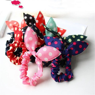 10Pcs Girls Hair Band Mix Styles Polka Dot Bowknot Rabbit Ears Elastic Hair Ropes Ponytail Holder for Woman Headwear