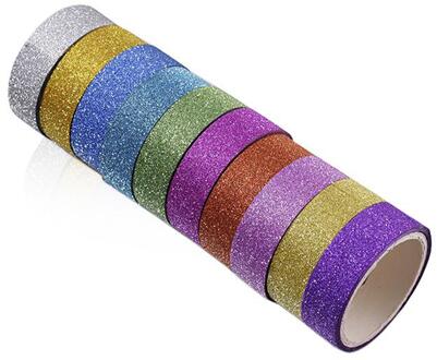 10Pcs Glitter Washi Tape Plakband Diy Decoratieve Scrapbooking Foto Kleur Masking Tape Schoolbenodigdheden Kantoorbenodigdheden