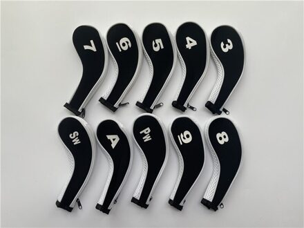 10Pcs Golf Head Cover Golf Irons Head Cover Met Rits Zwart/Wit 3456789PAS Golf Iron Set Head Cover