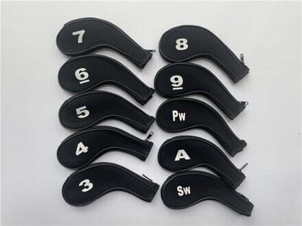 10Pcs Golfclubs Cover Voor Strijkijzers 3456789PAS Zwarte Golf Iron Set Hoofd Covers Met Rits Ems