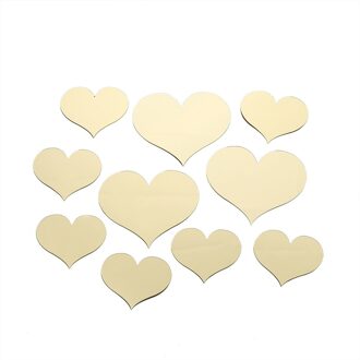 10Pcs Hart Acryl 3d Spiegel Muur Muurschildering Sticker Verwijderbare Stickers Home Decor Eenvoudige Diy Decoratieve Goud