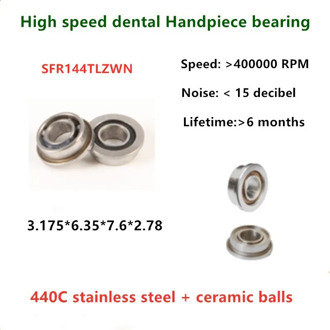 10pcs high speed WH Dental Handpiece flange bearing SFR144TLZWN 3.175*6.35*7.6*2.78 stainless steel hybrid ceramic ball 2.78mm