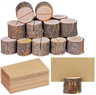10Pcs Houten Stomp Vorm Wedding Party Receptie Kaarthouder Stand Seat Nummer Naam Tafel Menu Foto Handige Kaarthouder