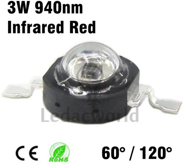 10pcs Infrared Red 940nm 3W High Power LED Chip IR 940Nm 60 degree or 120 degree LED Beads for Night Camera