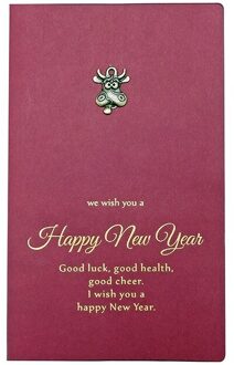 10Pcs Jaar Van De Os Wenskaart Vintage Metalen Rode Speciale Papier Bronzing Wenskaart Jaar Kaart Bull hoofd