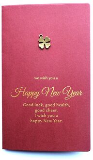 10Pcs Jaar Van De Os Wenskaart Vintage Metalen Rode Speciale Papier Bronzing Wenskaart Jaar Kaart Four leaf clover