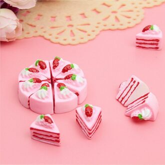 10Pcs Kawaii Plat Diy Miniatuur Kunstmatige Nep Voedsel Cake Resin Cabochon Decoratieve Craft Spelen Poppenhuis Speelgoed roze aardbei