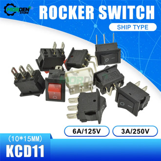 10Pcs KCD11 2Pin 3Pin 3A 250V 6A 125V 10x15MM Boat Rocker Switch ON-OFF Snap-in Power Switch White Red Black Push Button Switch