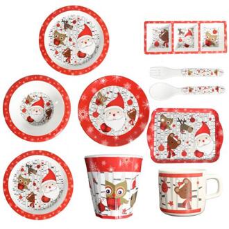 10Pcs Kerst Kerstman Cartoon Schotel Kom Vork Lepel Cup Baby Servies Set