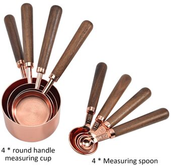 10Pcs Keuken Meten Plating Maatbekers Lepel Walnoot Houten Handvat Rose Gold Maatbekers Maatlepel Scoop