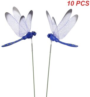 10Pcs Kunstmatige Dragonfly Vlinders Tuin Decoratie Tuin Planter Kleurrijke Dragonfly Gazon Stakes Huis Tuin Decoratie Blauw