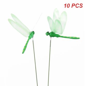 10Pcs Kunstmatige Dragonfly Vlinders Tuin Decoratie Tuin Planter Kleurrijke Dragonfly Gazon Stakes Huis Tuin Decoratie groen