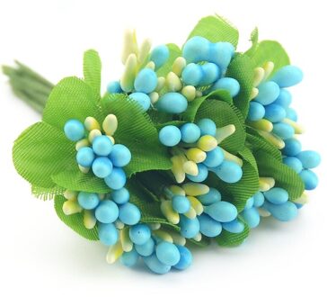 10Pcs Kunstmatige Simulatie Meeldraden Rozen Knoppen Bruiloft Decoratie Handwerk Cake Box Accessoires Diy Krans Parel Fruit Bloem blauw
