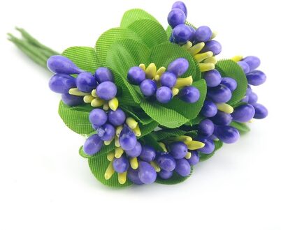 10Pcs Kunstmatige Simulatie Meeldraden Rozen Knoppen Bruiloft Decoratie Handwerk Cake Box Accessoires Diy Krans Parel Fruit Bloem paars