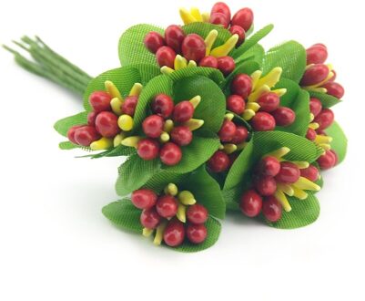 10Pcs Kunstmatige Simulatie Meeldraden Rozen Knoppen Bruiloft Decoratie Handwerk Cake Box Accessoires Diy Krans Parel Fruit Bloem rood