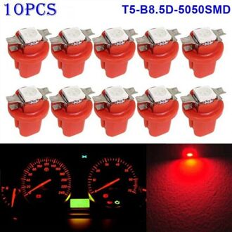 10Pcs Led Licht Auto Gauge Speed Dash Bulb Dashboard Instrument Licht Wedge Interieur Lamp B8.5D 509T B8.5 5050 led 1 Smd T5 Lamp Rood