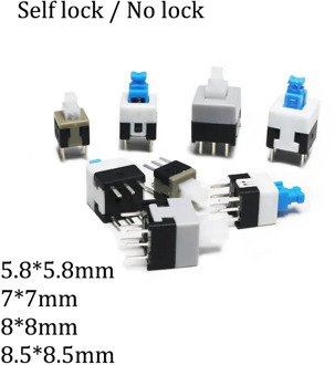 10PCS/LOT 5.8x5.8 7x7 8x8 8.5x8.5mm Self Locking / UNlock Push Tactile Power Micro Switch 6 Pin Button Switches