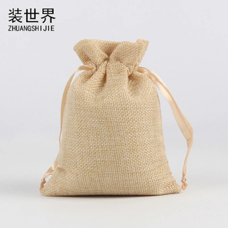 10Pcs/Lot 5 Colors 10x15cm Linen Drawstring Pouch Bag Logo Printed Jute Pouch