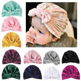 10pcs/lot Gold Velvet Baby Infant Turban Hat Toddler Ear Knot Newborn Beanie Top Knot Caps Headwear Birthday Gift Photo Props