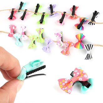 10Pcs/lot Hot Candy Color Bow Hairpin Solid/ Dot/ Flower Print Ribbon BB Hair Clips for Baby Girls Kids Hair Accessories