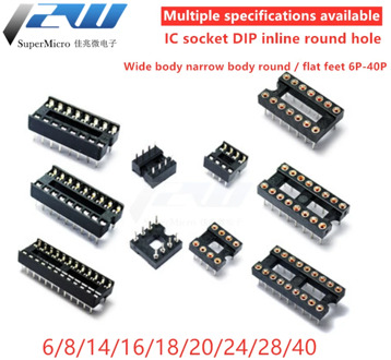 10pcs/lot IC socket integrated block straight plug DIP microcontroller chip round hole base 8P 14 16 20 28 40P foot