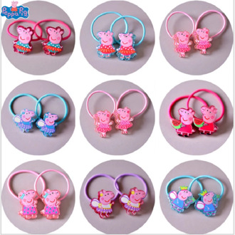 10pcs/lot Peppa Pig Rubber Band Toy Cute Cartoon Children Hair Accessories Kids Girl Hair Ropes Acrylic Hair Ring Girl Headdress