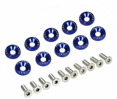 10Pcs M6 Jdm Auto Gemodificeerde Hex Bevestigingsmiddelen Fender Washer Bumper Motor Concave Schroeven Fender Washer Kentekenplaat Bouten Auto styling 10stk blauw