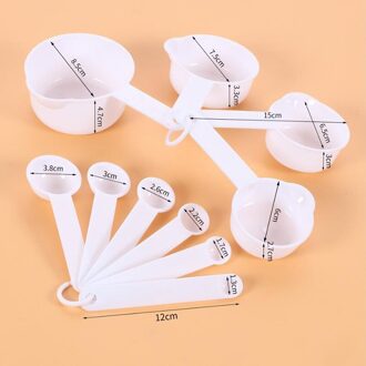 10Pcs Maatbekers En Maatlepel Scoop Plastic Handvat Keuken Meetinstrument wit