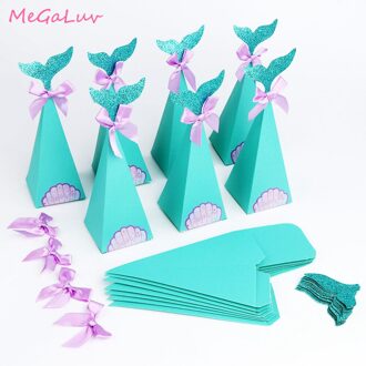 10Pcs Mermaid Verjaardagsfeestje Decoraties Favor Box Diy Papier Doos Zakken Baby Shower Jongen Meisje Little Mermaid Dozen Snoep