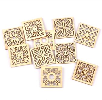 10Pcs Mix Bloem Patroon Houten Vierkante Arts Ambachten Diy Decoratie Verjaardag Bruiloft Display Decor Mt2523