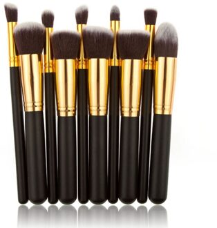 10Pcs Mode Draagbare Multifunctionele Zachte Make-Up Borstel Set 3Cm/1.2Inch Houten Make-Up Tool BlackGold