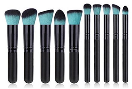 10Pcs Mode Draagbare Multifunctionele Zachte Make-Up Borstel Set 3Cm/1.2Inch Houten Make-Up Tool BlackGreen