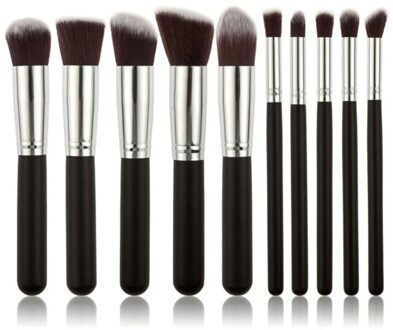 10Pcs Mode Draagbare Multifunctionele Zachte Make-Up Borstel Set 3Cm/1.2Inch Houten Make-Up Tool BlackSilver