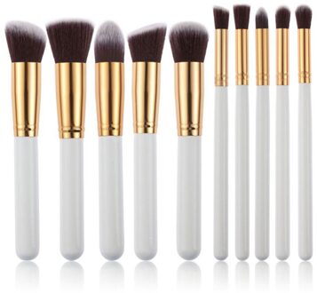 10Pcs Mode Draagbare Multifunctionele Zachte Make-Up Borstel Set 3Cm/1.2Inch Houten Make-Up Tool WhiteGold