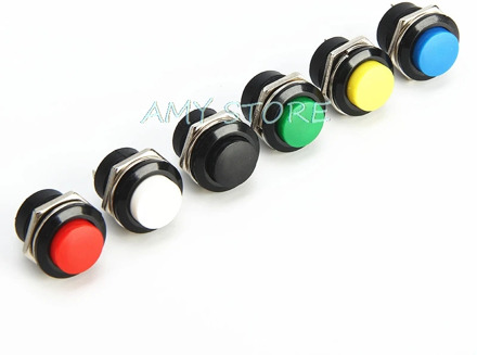 10pcs Momentary Push Button Switch 16mm Momentary 6A/125VAC 3A/250VAC Round Switches R13-507 BLACK RED GREEN WHITE BLUE YELLOW