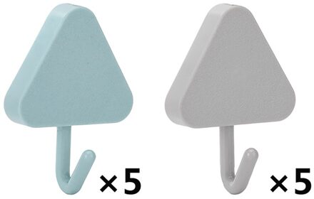 10Pcs Muur Haken Waterdichte Zelfklevende Effen Kleur Gratis Ponsen Zonder Trace Nagel Haak Gemonteerd Deur Haken Nordic Stijl blauw en grijs