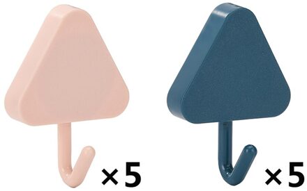 10Pcs Muur Haken Waterdichte Zelfklevende Effen Kleur Gratis Ponsen Zonder Trace Nagel Haak Gemonteerd Deur Haken Nordic Stijl roze en blauw