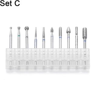 10Pcs Nagel Boren Elektrische Manicure Machine Cutter Diamond Bestand Gel Polish Kit Set Cuticle Schoon Pedicure Slijpen Hoofd reeks C